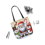 Christmas Santa Claus With Friends Snowman And Penguin Shoulder Tote Bag