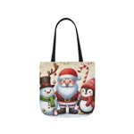Christmas Santa Claus With Friends Snowman And Penguin Shoulder Tote Bag