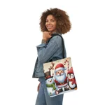 Christmas Santa Claus With Friends Snowman And Penguin Shoulder Tote Bag
