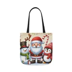Christmas Santa Claus With Friends Snowman And Penguin Shoulder Tote Bag