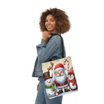 Christmas Santa Claus With Friends Snowman And Penguin Shoulder Tote Bag