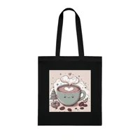 Coffee Love Christmas Cute Cartoon Cotton Shopping Tote Bag