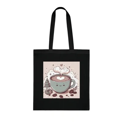 Coffee Love Christmas Cute Cartoon Cotton Shopping Tote Bag