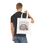 Coffee Love Christmas Cute Cartoon Cotton Shopping Tote Bag