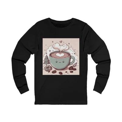 Coffee Love Christmas Cute Cartoon Long Sleeve T-Shirt