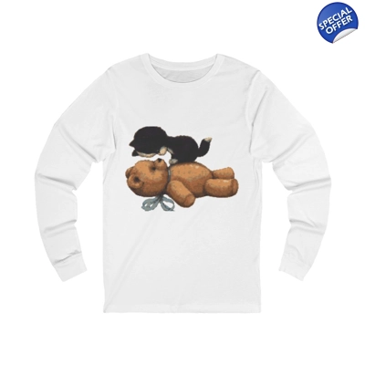 Cute Bear And Black Cat Long Sleeve T-Shirt Cute Bear And Black Cat Long Sleeve T-Shirt