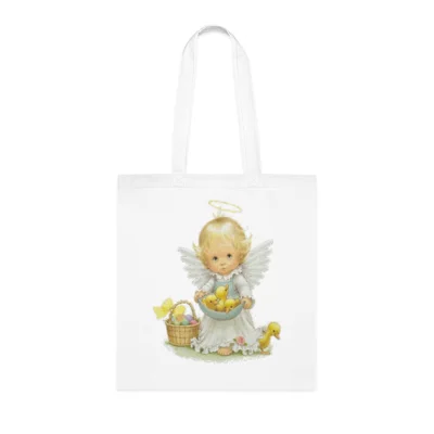 Cute Easter Angel And Ducklings Cotton Shopping Tote Bag