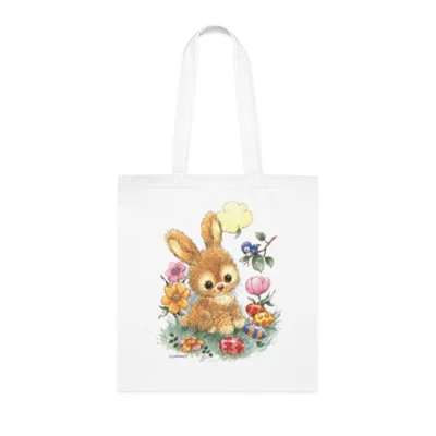 Cute Easter Bunny with Flowers and Eggs Cotton Shopping Tote Bag