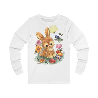 Cute Easter Bunny with Flowers and Eggs Long Sleeve T-Shirt