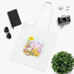 Cute Easter Duckling Chick and Spring Flowers Cotton Shopping Tote Bag