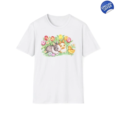 Easter Bunnies, Duckling and Tulips T-Shirt Easter Bunnies, Duckling and Tulips T-Shirt
