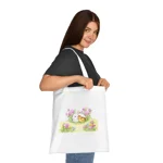 Easter Bunny, Duckling and Flowers Cotton Shopping Tote Bag