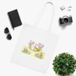 Easter Bunny, Duckling and Flowers Cotton Shopping Tote Bag