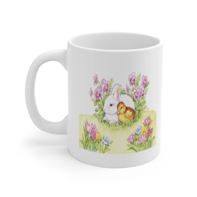 Easter Bunny, Duckling and Flowers Coffee Mug