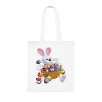 Easter Bunny with Basket of Eggs Cotton Shopping Tote Bag