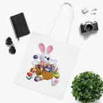 Easter Bunny with Basket of Eggs Cotton Shopping Tote Bag