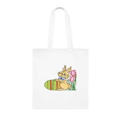 Easter Bunny with Egg and Tulip Flowers Cotton Shopping Tote Bag