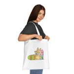 Easter Bunny with Egg and Tulip Flowers Cotton Shopping Tote Bag