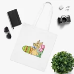 Easter Bunny with Egg and Tulip Flowers Cotton Shopping Tote Bag