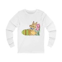 Easter Bunny with Egg and Tulip Flowers Long Sleeve T-Shirt