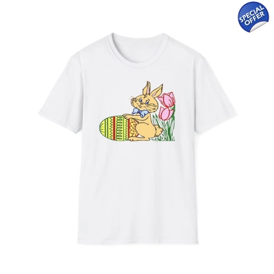 Easter Bunny with Egg and Tulip Flowers T-Shirt