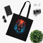 Fiery Hell Skull Watercolour Painting Cotton Shopping Tote Bag