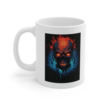 Fiery Hell Skull Watercolour Painting  Coffee Mug
