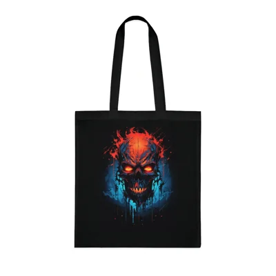 Fiery Hell Skull Watercolour Painting Cotton Shopping Tote Bag