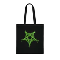Green Inverted Spotted Pentagram Cotton Shopping Tote Bag