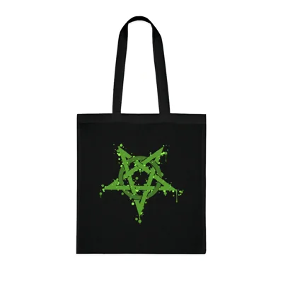 Green Inverted Spotted Pentagram Cotton Shopping Tote Bag