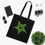 Green Inverted Spotted Pentagram Cotton Shopping Tote Bag