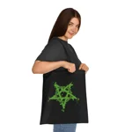 Green Inverted Spotted Pentagram Cotton Shopping Tote Bag