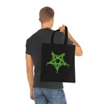 Green Inverted Spotted Pentagram Cotton Shopping Tote Bag