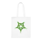 Green Inverted Spotted Pentagram Cotton Shopping Tote Bag
