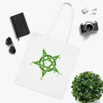 Green Inverted Spotted Pentagram Cotton Shopping Tote Bag