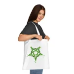 Green Inverted Spotted Pentagram Cotton Shopping Tote Bag