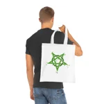 Green Inverted Spotted Pentagram Cotton Shopping Tote Bag