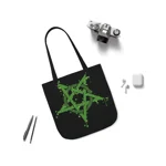 Green Inverted Spotted Pentagram Shoulder Tote Bag