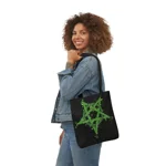 Green Inverted Spotted Pentagram Shoulder Tote Bag