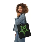 Green Inverted Spotted Pentagram Shoulder Tote Bag