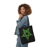 Green Inverted Spotted Pentagram Shoulder Tote Bag