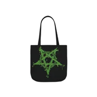 Green Inverted Spotted Pentagram Shoulder Tote Bag