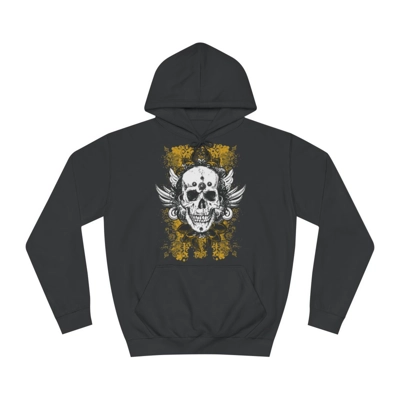 Vintage Grunge Skull Wings Yellow Lace Graffiti Hoodie