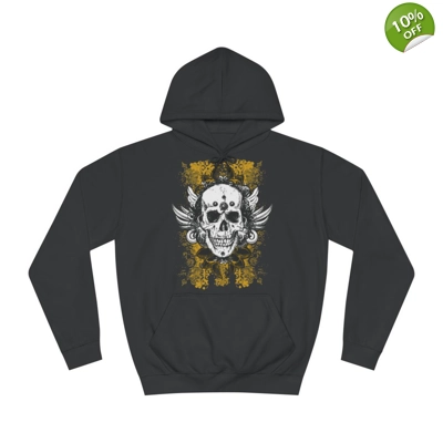 Vintage Grunge Skull Wings Yellow Lace Graffiti Hoodie