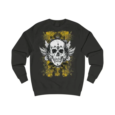 Vintage Grunge Skull Wings Yellow Lace Graffiti Sweatshirt