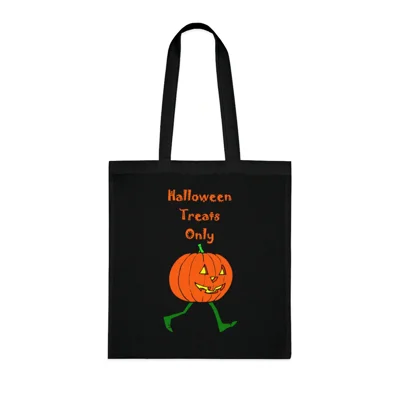Halloween Treats Only Pumpkin Walking Trick Or Treat Cotton Tote Shopping Bag