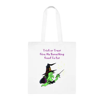 Halloween Trick Or Treat Witch Funny Quote Cotton Tote Shopping Bag