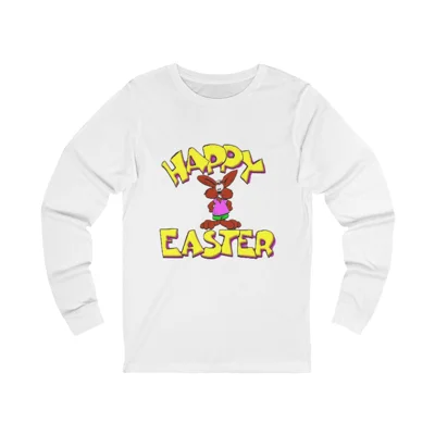 Happy Easter Funny Cool Funky Brown Bunny Long Sleeve T-Shirt