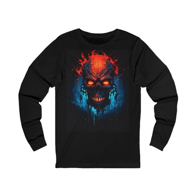 Fiery Hell Skull Watercolour Painting Long Sleeve T-Shirt Fiery Hell Skull Watercolour Painting Long Sleeve T-Shirt
