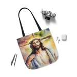 Jesus Cross Watercolour Portrait Painting Shoulder Tote Bag